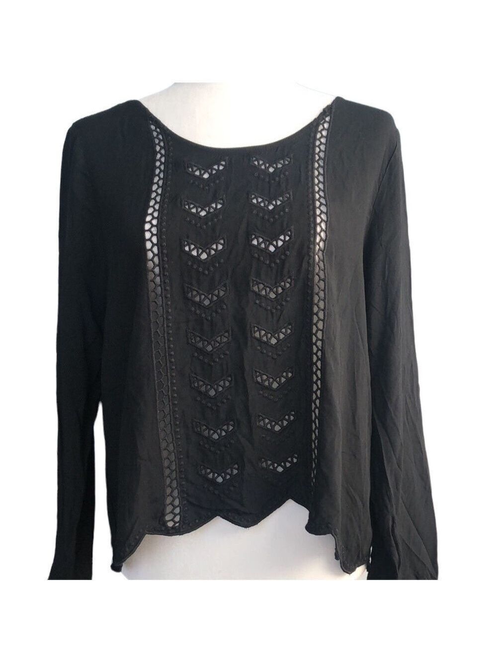 Gab & Kate Cut Out Black Blouse With Criss Cross Back, Size S